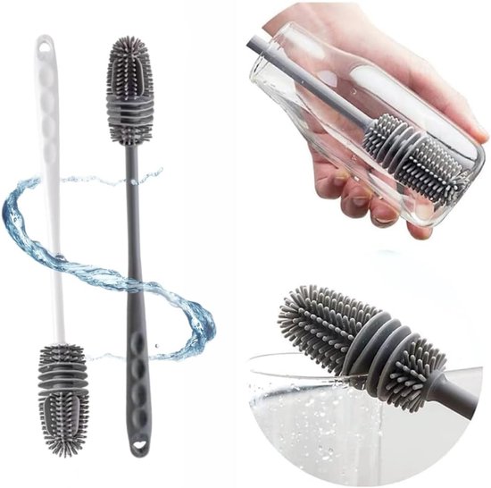 2 Pcs Bottle Brush - Silicone Cleaning Brushes - Long Handle Bottle Brush voor Fles - Beker - Ketel - Vaasje - Glas