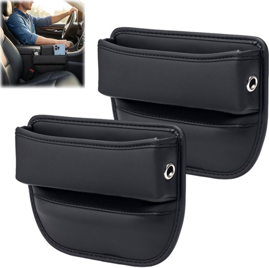2 Stuks Auto Stoel Opbergers – Car Seat Gap Filler Organizer – Universele Auto Opbergvakken voor Tussen Stoel en Console – Voorkomt Vallende Spullen – PU Leer Organizer Zwart - 29x20cm