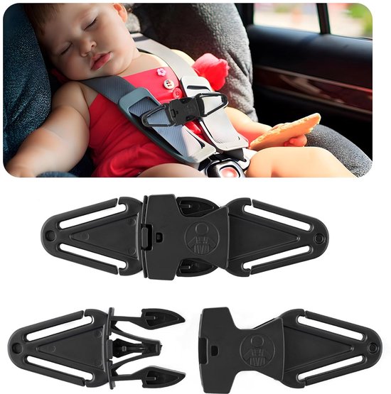 2 stuks - autostoel gordelclip - gordelbeschemer - veiligheidssluiting met anti-ontsnappingsmechanisme - verstelbare vaste clip voor autostoel - ABS-materiaal - voor gebruik op autostoelen, kinderwagens, kinderstoelen, schooltassen - zwart