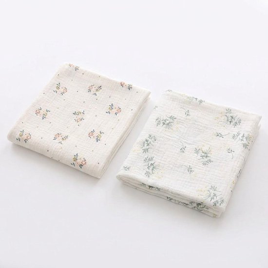 2 Stuks Baby Badhanddoek Katoen – 100x100 cm, Zomer Licht & Ademend, Absorberende Badcape / Inbakerdoek voor Pasgeboren Baby’s.Set-3