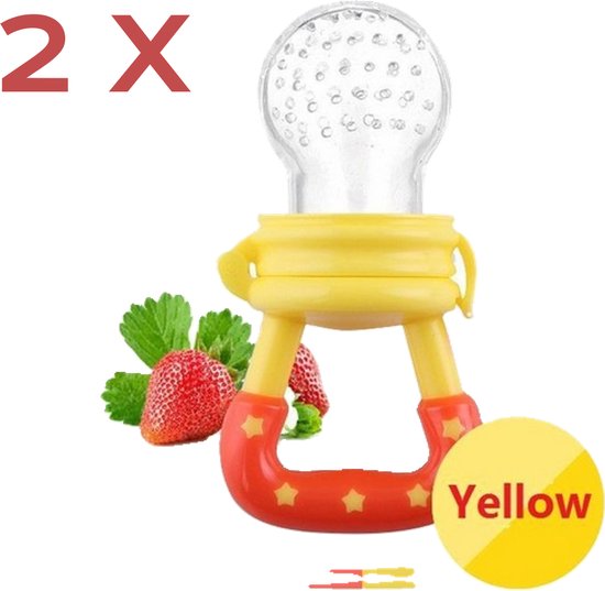 2 Stuks Baby Fruitspeen Siliconen - Speen - Kinderen - Geel – Baby Fruitspeen Set – Gele Siliconen – Veilige Voeding voor Baby's – Gemakkelijk te Reinigen – Vers Fruit – Set van 2 – Baby Speen – Kindvriendelijk van Little Dutch