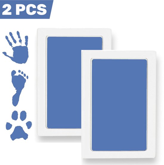 2 stuks - Baby Hand- en Voetafdruk Inktpad - Blauw - 10,8 x 15,4 cm - Veilig Inktkussen voor Newborn Herinnering - Perfect voor Eerste Verjaardag, Geboorteboek, DIY Fotolijst of Cadeau - Voor Handafdruk & Voetafdruk van Pasgeboren Baby's