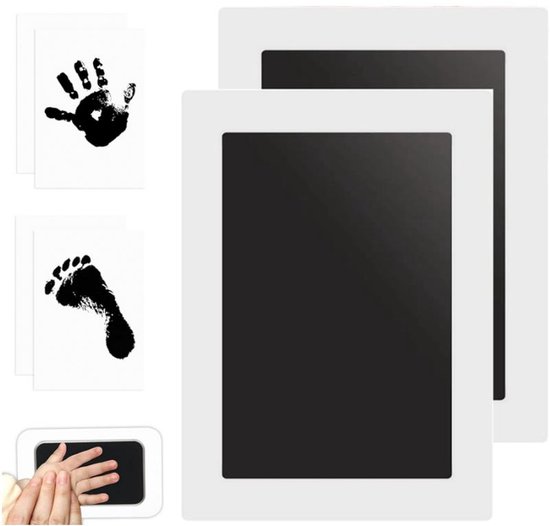 2 stuks - Baby handafdruk - Baby voetafdruk - Inktafdruk - Incl. 2 Witte Kaartjes - Babyshower Cadeau - Stempelkussen voor baby handafdruk - Kat- / Hondenafdruk Inclusief beschrijving Engels - Maat M (15.4x10.8cm) - Zwart van Merkloos