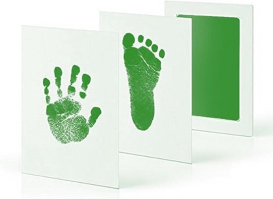2 Stuks Baby handafdruk en voetafdruk fotokaartje - Baby cadeau - Gipsafdruk alternatief! - Eenvoudig schoonmaken - Groene inkt van Merkloos