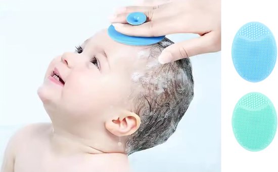 2 Stuks - Baby Siliconen Massage Borstel Spons - Hoofdhuidje Wassen - Blauw en Groen van Merkloos
