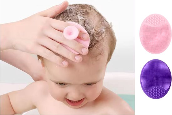 2 Stuks - Baby Siliconen Massage Borstel Spons - Hoofdhuidje Wassen - Roze en Paars van Ammovi