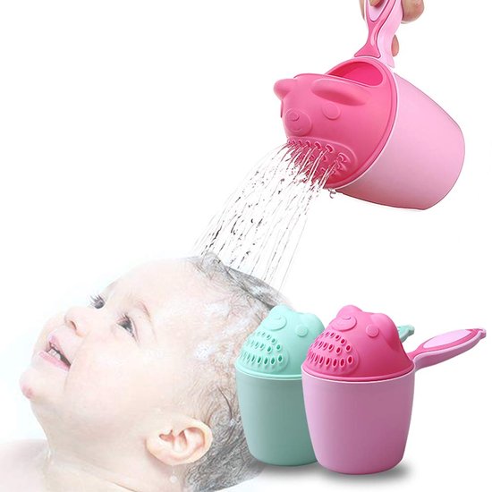 2 stuks Babybadbeker - schattig berenpatroon, oogbescherming - babyshampoobeker - badhulpmiddel voor kinderen - 5*5*18 cm - voor het baden en wassen van baby's met oogbescherming - roze, groen van Merkloos