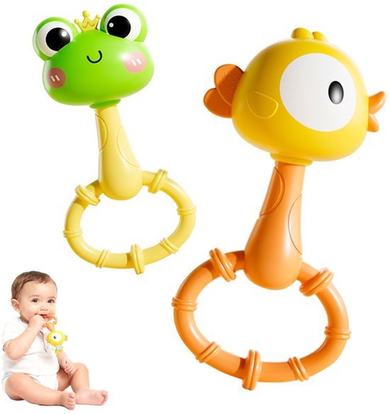 2 Stuks Babyrammelaars, Sensorische Bijtringen Voor Baby's Van 6-18 Maanden, Geschikt Om Uit Te Koken, Handspeelgoed Om De Grijpvaardigheid Te Trainen, Speelgoed Voor Vroege Ontwikkeling, Cadeau Voor Baby's En Peuters van Merkloos