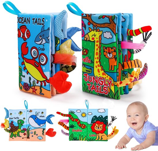 2 stuks babyvoelboeken - zachte knisperende stoffen boeken om aan te raken - interactieve boeken voor vroeg leren - essentiële spullen voor pasgeborenen - speelgoed voor baby's - cadeaus voor 0, 3, 6 en 12 maanden van Merkloos