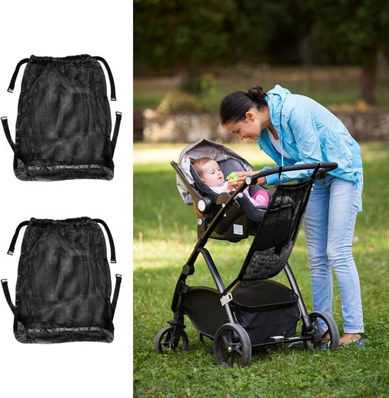 2 stuks boodschappennet Universeel boodschappennet voor kinderwagen en buggy, opbergtas met haak om op te hangen, elastisch bagagenet voor sportwagens, lichtgewicht nettas voor handvatten, boodschappentas voor kinderwagen| Cyslmuk® van Merkloos