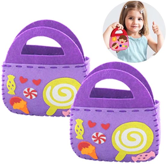 2 Stuks DIY Handtasje Knutselpakket voor Peuters - Vilt Knutselset Zonder Knippen - Vorm je Eigen Handtas - Knutselen voor Kinderen van Merkloos