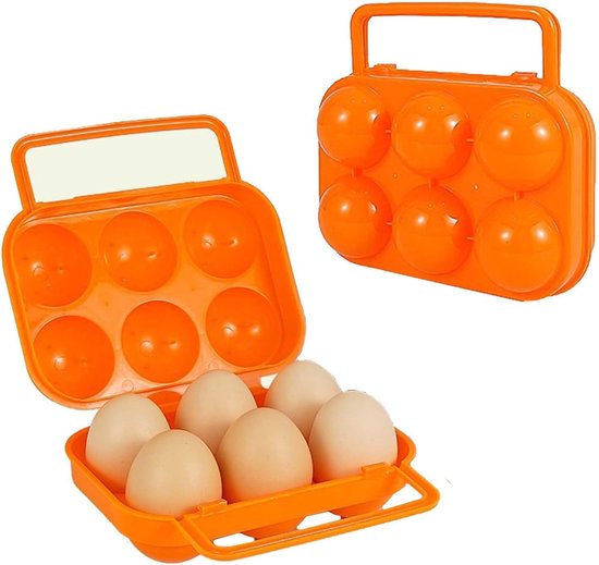 2 stuks - eierhouder - eierdoos - Eier Bewaardoos voor buiten - Eierverdeler - Draagbaar eierrek - Geschikt voor 6 eieren - Voor in de keuken, op reis en tijdens het kamperen - Oranje