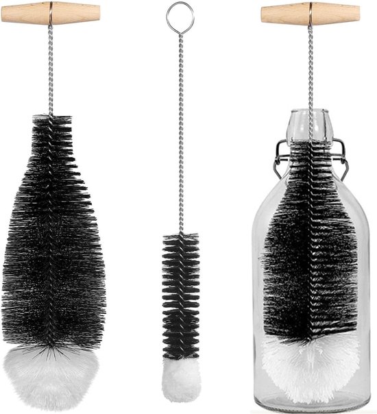 2 Stuks Flessenborstel - geschikt voor SodaStream Crystal glazen flessen - reiniging soda reinigingsborstel - universele flessenreiniger borstel - voor glazen karaf drinkflessen frisdrankflessen - zwart
