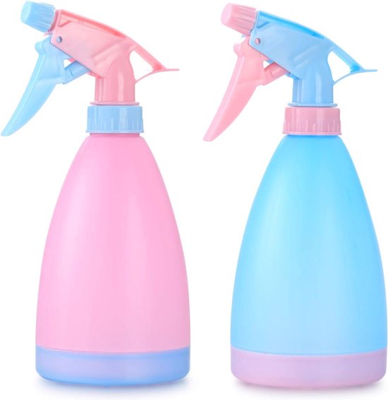 2 stuks grote spuitflessen, plastic plantenwaterspuitflessen, 500 ml lege spuitflessen voor schone bewatering van tuinplanten (roze, blauw)