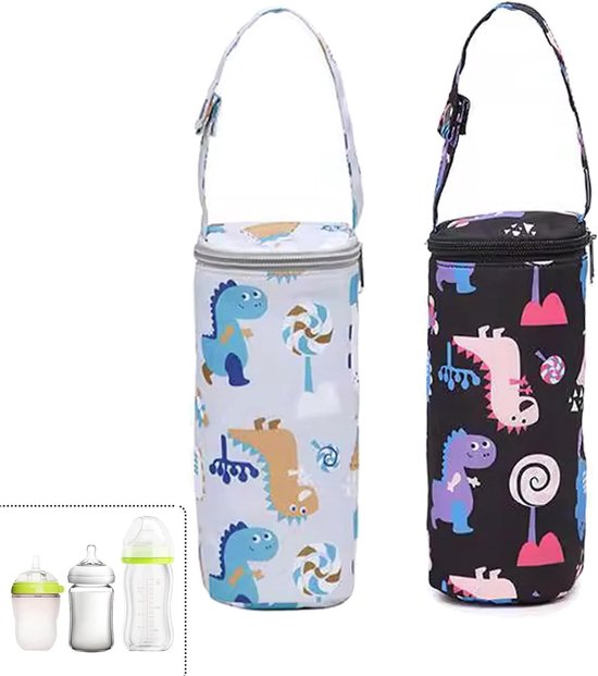 2 Stuks Isolerende Tas voor Babyflessen, Ideaal voor Kinderwagens, Lange Isolatie Tijd, Geschikt voor Diverse Flessen, Grijs en Donkere Kleur