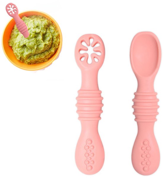 2 stuks Kinder Lepeltjes - kinderbestek - Baby Lepeltjes - Bestek Lepel - Siliconen Lepel - lepel - babybestek - kinderlepel - kinderbestek - Zachte lepel - Abrikoosroze van Merkloos