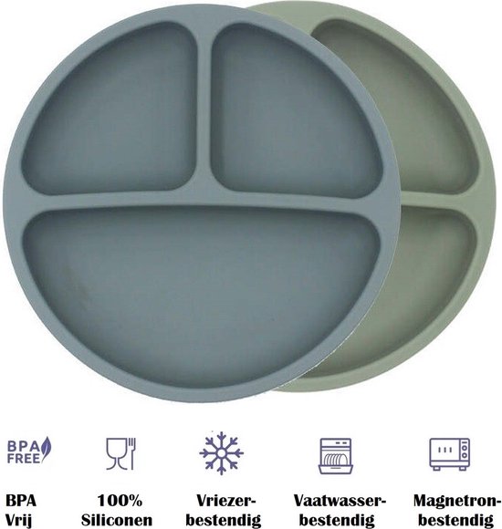 2 Stuks - Kinderbord - Baby bordjes - Kinderservies - Blauw Groen - Siliconen BPA vrij - Onbreekbaar van Vivy Studios