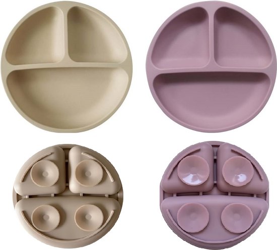 2 Stuks - Kinderbord - Baby bordjes met 4 zuignappen - Beige en Roze van Ziza.