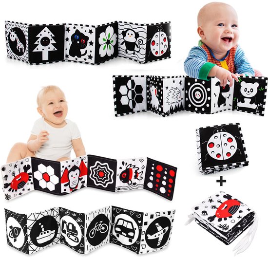2 Stuks Knisperboekje Baby - Interactief Speelgoed - Babyboekje - Kinderboeken - Zwart Wit - Cadeau - 3 tot 36 Maanden (Lieveheersbeestje + Krab) van Toddito®️