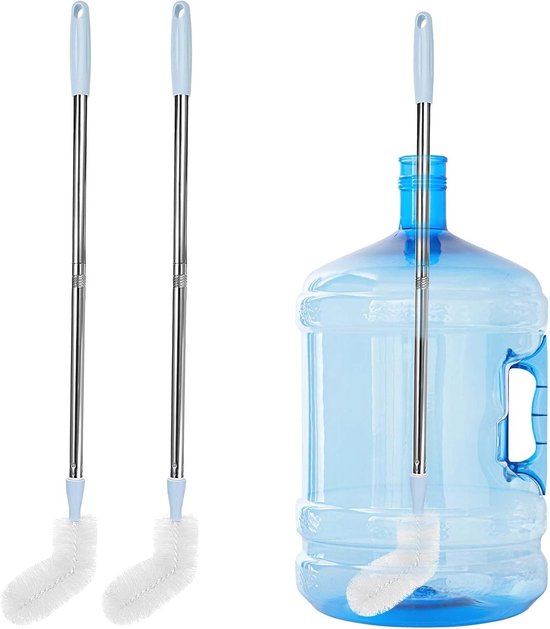 2 stuks lange flesborstel uitschuifbaar - Multifunctionele schoonmaakborstel - Flessenborstel - Emmerborstel - Nylon borstelharen - Roestvrijstalen handvat - Geschikt voor babyflessen van 3 en 5 gallon - Lichtblauw