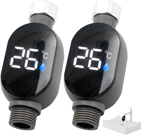 2 stuks LED digitaal badthermometer: waterdicht LED-display douchethermometer 0-99 ℃ real-time waterflow badthermometer baby shower thermometer waterthermometer baby