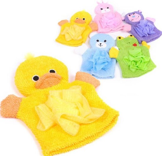 2 Stuks Leuke, Zachte Kinderwashandjes Blauwe Beer + Gele Eend - Kinderhanddoek