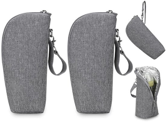 2 Stuks - Melkfles Warmhouder - Melkfles Tas - Thermotas - Isolatietas voor Babyfles - Draagbare Moedermelk Opslag - Fles Warmer Onderweg - 8x7x22 cm - Grijs