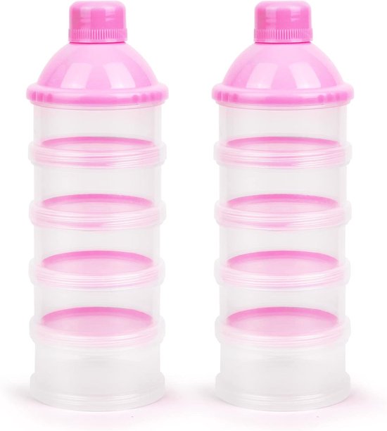 2 stuks Melkpoeder-portioneerder, 5-laagse melkpoederdispenser, formule-melkpoederhouder, draagbaar en stapelbaar, houder voor onderweg, in de open lucht en verpleging ’s nachts (roze) van Merkloos