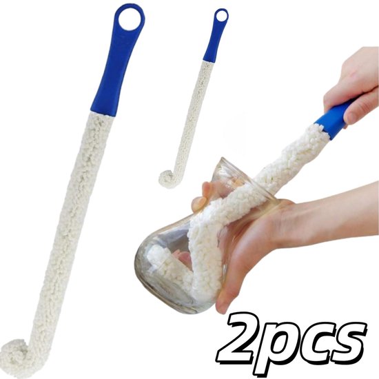 2 stuks Reinigingsborstel voor karaffen - 43 cm flexibel schuim - Reinigingshulpmiddel voor flessen met smalle hals - Reinigingsborstel voor wijnglazen - 42 x 2,6 cm - Reinigingshulpmiddel voor keukenglaswerk - Wit