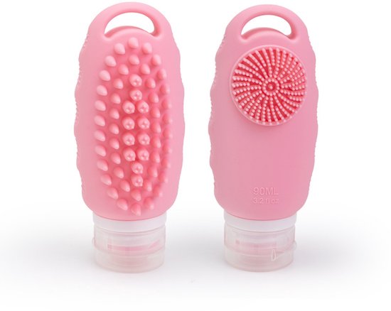 2 Stuks Siliconen Reisflacons (100ml) – Navulbare Shampoo Flacons met Zachte Exfoliatie – Zacht en Knijpbare Siliconen