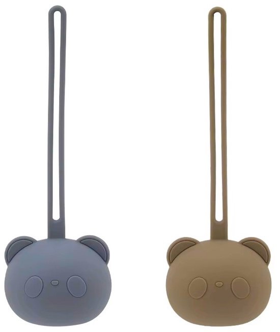 2 Stuks - Siliconen Speenhouder Beervorm - Blauw en Bruin van Little Indians