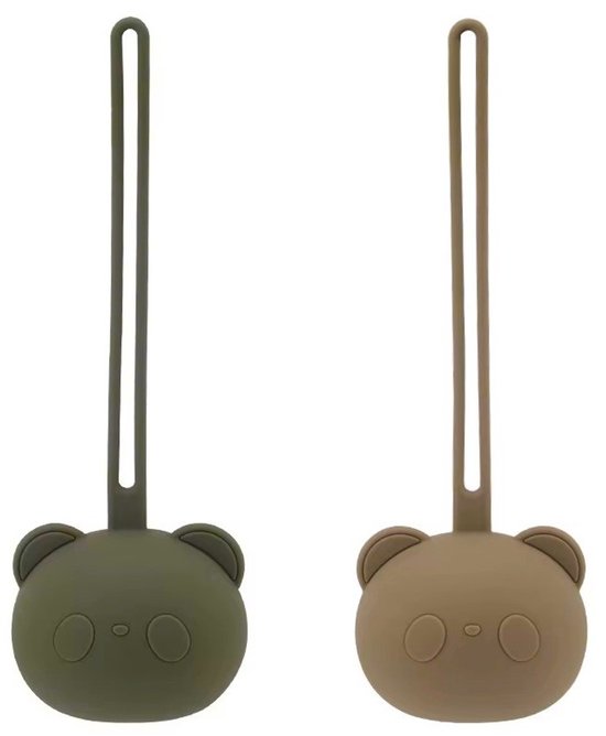 2 Stuks - Siliconen Speenhouder Beervorm - Groen en Bruin - Fopspeen accessoires van Little Tigers