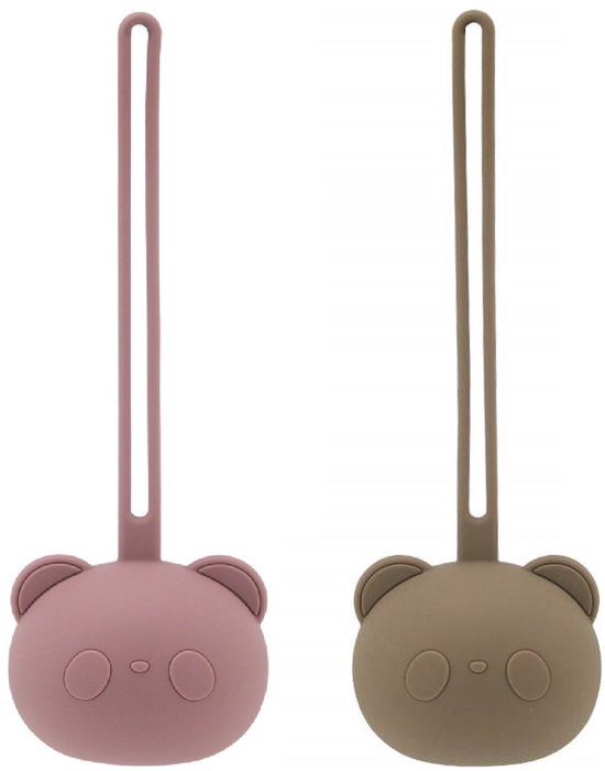 2 Stuks - Siliconen Speenhouder Beervorm - Roze en Bruin