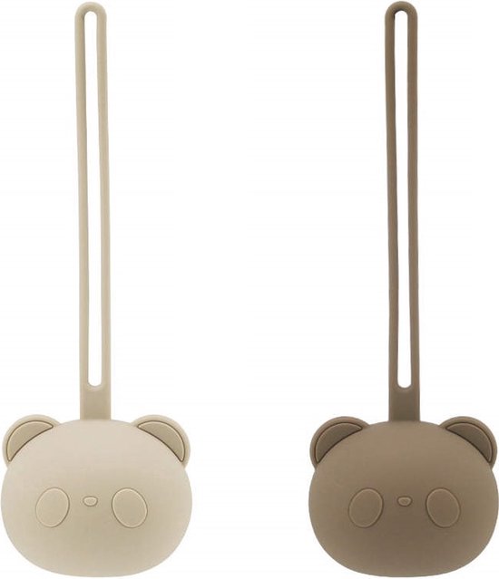 2 Stuks - Siliconen Speenhouder Beervorm - Taupe en Beige van Little Leaf