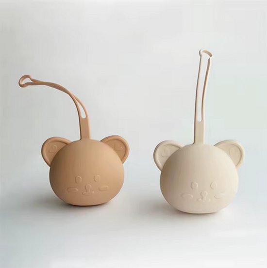 2 Stuks - Siliconen Speenhouder Groot - Poezen - Beige en Bruin - Groter Formaat 9,4 x 7,7 cm - Geschikt voor meerdere speentjes en speenkoorden van Kidamento