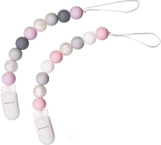 2 Stuks - Speenkoord Baby - Siliconen Kralen - Roze, Lila, Glanzende parels van Comfy Littleღ