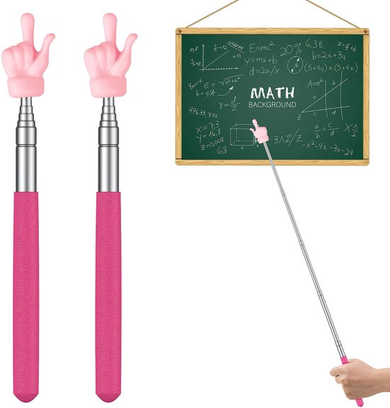 2 Stuks Telescopische Aanwijzer - Mini Uitschuifbare Vinger Aanwijzer voor Klaslokaal - Verlengbare Hand Aanwijzer - Klaslokaal Aanwijzer voor Basisonderwijs & Kleuterschool - Tot 69 cm - Roze