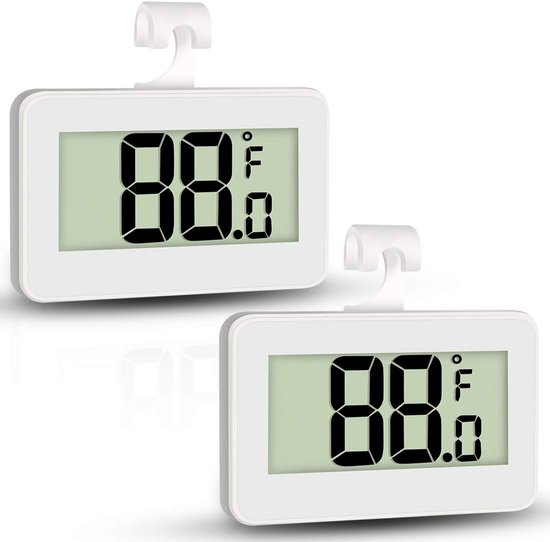 2 stuks - thermometer - digitale koelkastthermometer - vriezer thermometer - kamerthermometer - met vorstwaarschuwing - met haak - magnetische adsorptie - groot lcd-scherm °C/°F - omkeerbaar met ophanghaak - voor keuken, huis, restaurants - wit van Oriwarrow