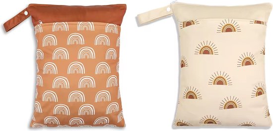 2 Stuks - Waterdichte Opbergtas - Luiertas - Wetbag - Reistas - 2-vaks - 40x30 cm - Regenboogjes Zonnetjes van Little Dutch