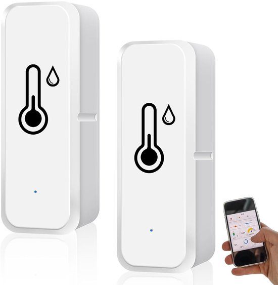 2 stuks wifi-thermometer, smart hygrometer, voor binnen en buiten, temperatuurvochtigheidssensor met smart app en gegevensregistratie, mini-thermometer, hygrometer voor broeikas, wijnkelder
