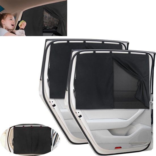 2 stuks Zonnescherm Auto - Magnetisch zonnescherm auto - Zonwering - Zonwering auto baby - Zonnescherm Auto Zijruit - 71*47cm - Magnetische auto zonneschermen - Dubbellaags zonnescherm - Met 10 magneten van Merkloos