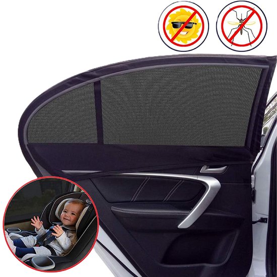 2 Stuks Zonnescherm - Zonwering auto - Zonder zuignappen – Over Deur Te Plaatsen - Voor zijramen - Mesh Materiaal Beschermt Passagiers, Kinderen en Huisdieren - Zwart - LOUZIR