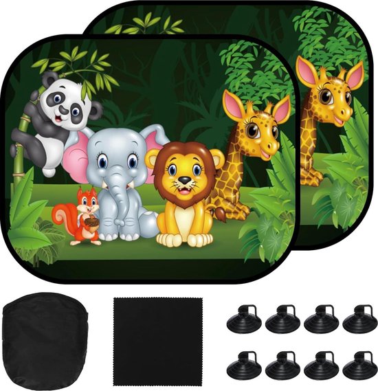 2 stuks zonwering auto baby met uv-bescherming - autoruiten zonwering kinderen - zonwering zijruit dier - zonneklep met zuignappen - baby meisjes jongens - Zonnescherm van Dooky