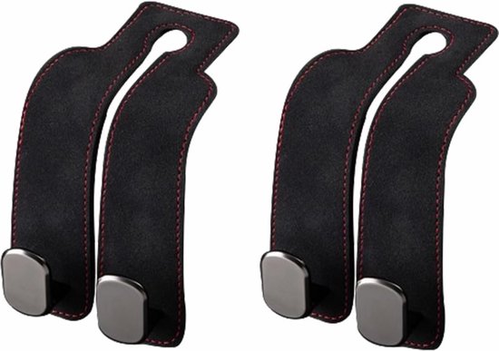 2 stuks - Zwart - Lederen autostoel hoofdsteun dubbele haakbeugel - Autostoel rugleuning opberghaak - Autostoel rugleuning organizer - Auto achter hoofdsteun opberghaak - Eenvoudig te installeren van Ordinett