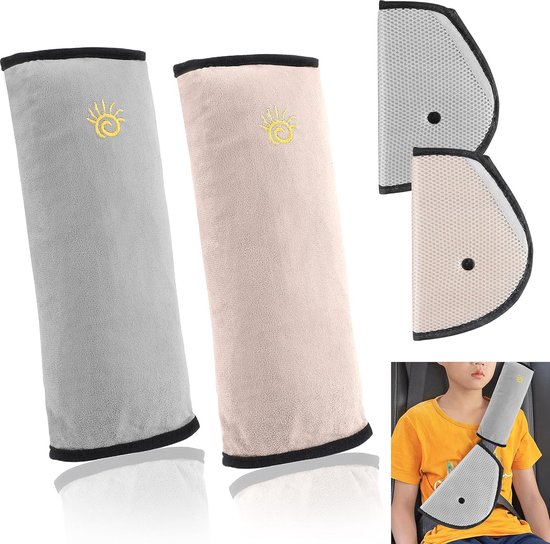 2 veiligheidsgordelbeschermers, kinderen, 2 autogordelbeschermers, veiligheidsgordelbeschermers, kindergordelschoudervullingen voor auto, kinderwagen, volwassenen, reizen (grijs en beige) van URAQT