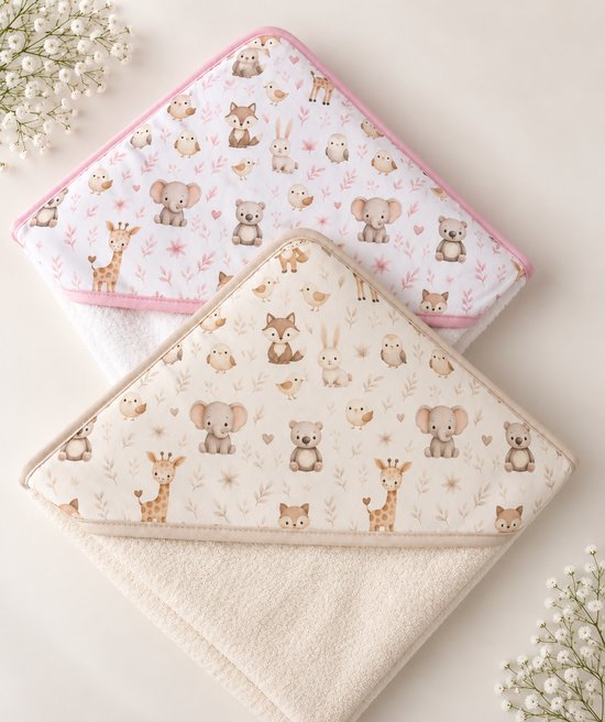 2 x baby Badcape - baby handdoek - Bloemenprint - 2 delige set (80×80) 100% katoen
