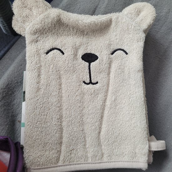 2 x baby Washandjes - dier - beer - crèmekleurig - 100% katoen van Merkloos