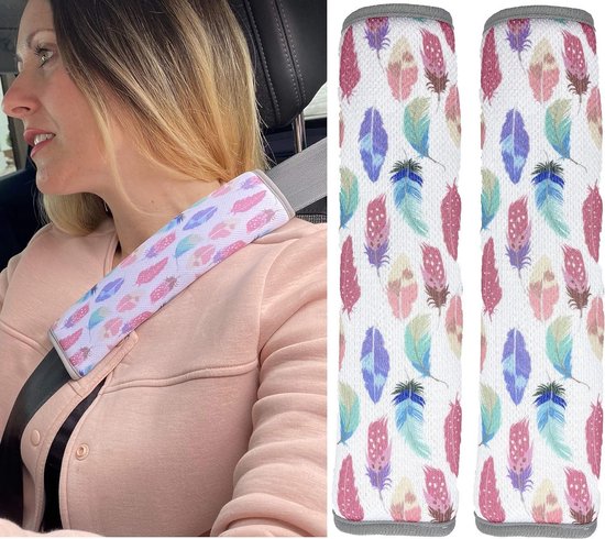 2 x veerveer autogordelbeschermers voor volwassenen vrouwen vrouwen gordelbescherming veiligheidsgordel schouderkussen schouderkussen autostoelen gordelkussen - beschermt tegen insnijden riem van Generic.