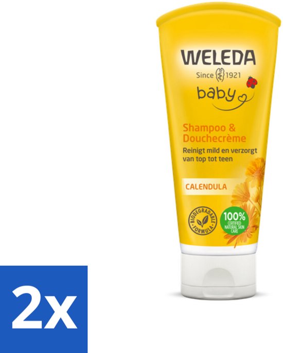 2 x WELEDA - 2-in-1 Shampoo & Douchecrème - Baby & Kind - Calendula - Voor gevoelige huid - 200 ml - Baby Shampoo - Baby Douchecrème - Biologische Babyproducten - Calendula Baby - Zachte Babyverzorging van Merkloos