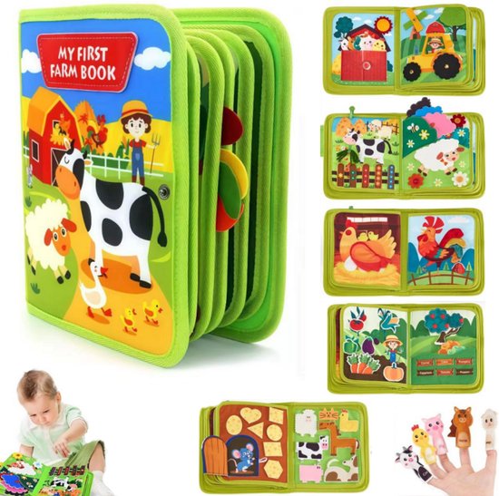 20-in-1 Rustig Boek voor Peuters - Montessori Speelgoed voor 1 Jaar - Zacht Vilt Stil Boek - Farm Thema - Sensorisch en Educatief Speelgoed - Perfect voor Autoreizen en Vliegtuig - Cadeau voor 1 2 3 Jaar van Autrucker